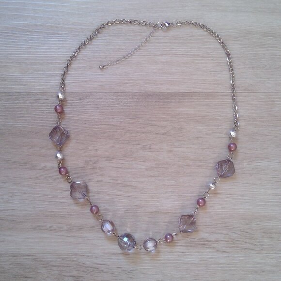 Purple Beads and Silver Disco Balls Necklace - Picture 1 of 5